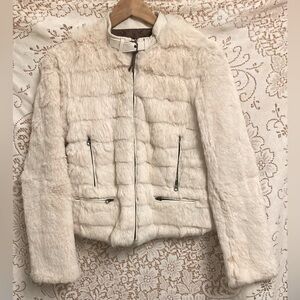 Genuine Rabbit Fur Moto Style Jacket With Leather Trim Small